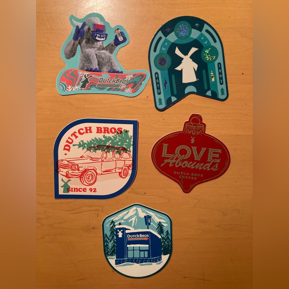 Lot of 5 Rare Hard to find Arizona Dutch Bros Christmas, Halloween stickers
